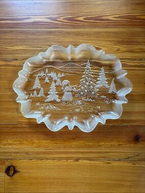 Vintage Mikasa "Christmas Story" Serving Platter W/Frosted Ruffled Edges